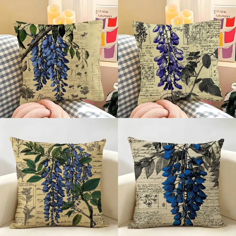 Wisteria Magazine Print Cushion Cover Natural Linen Double Sided Print  Throw Pillow Case for Sofa Couch Home Decor