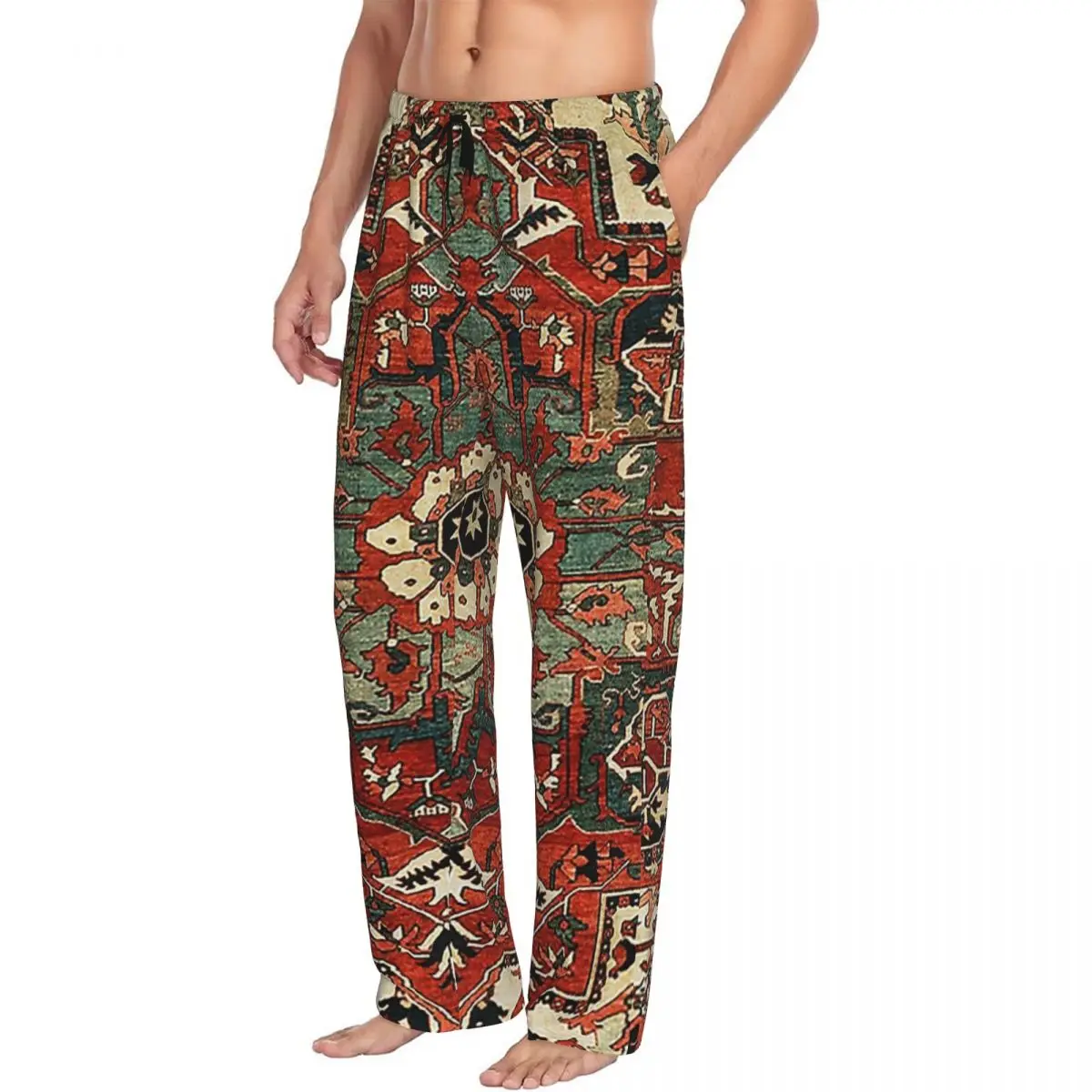 Custom Antique Persian Heriz Rug Print Pajama Pants Men Sleepwear Sleep Lounge Bottoms with Pockets