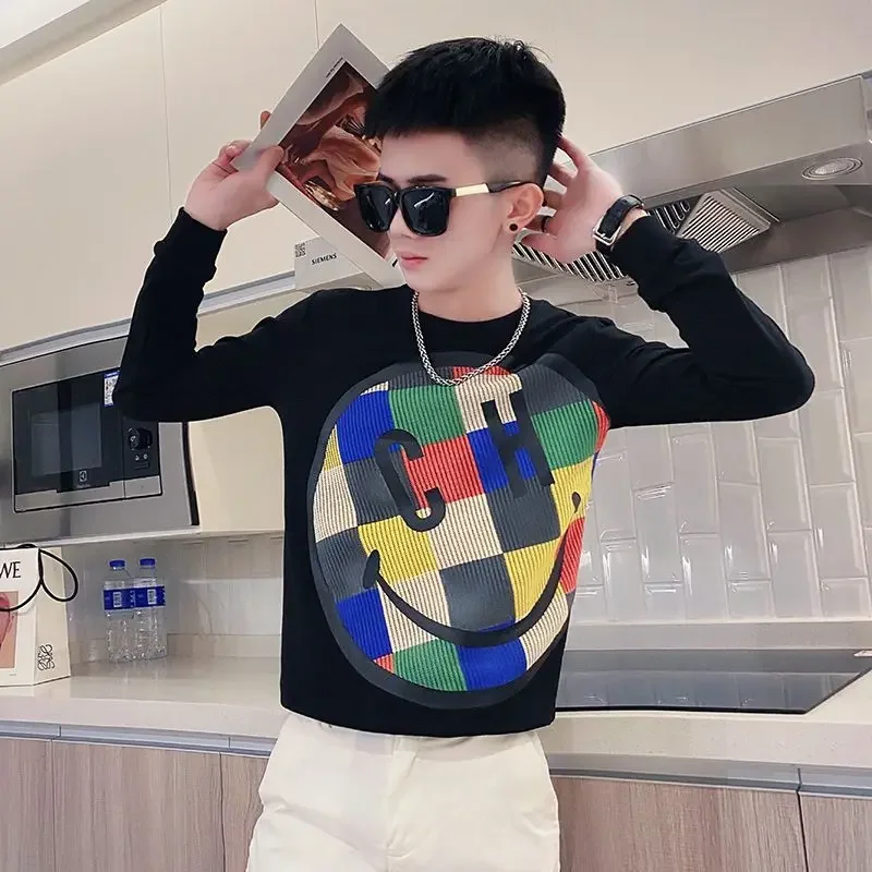 Tops New Rock T Shirts for Men White Printed Male Clothes Sweatshirts Korean Autumn Original Streetwear Tee High Brand Casual A