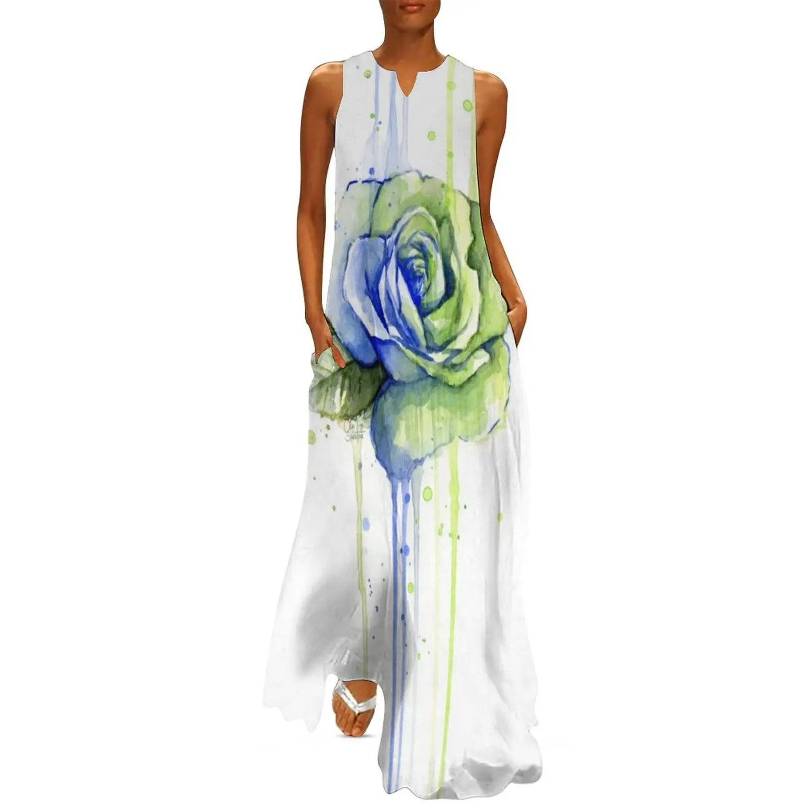 Seattle 12. Adam Gül Suluboya Resim Uzun Elbise parti elbise kadın zarif lüks kadın giyim 2025 yeni gelenler