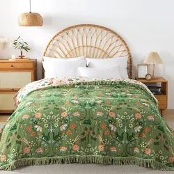 Pure Cotton Blanket Muslin Woven Tassel Throw Double Couple Bed Coverlet Quilts AB Side Bedspread On The Bed Summer Nap Blanket