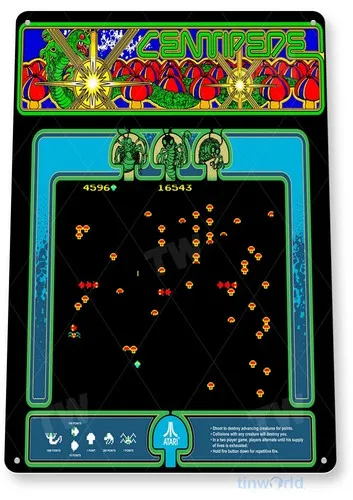 Centipede Arcade-Schild, klassisches Arcade-Spiel-Schild, Spielzimmer-Blechschild A278