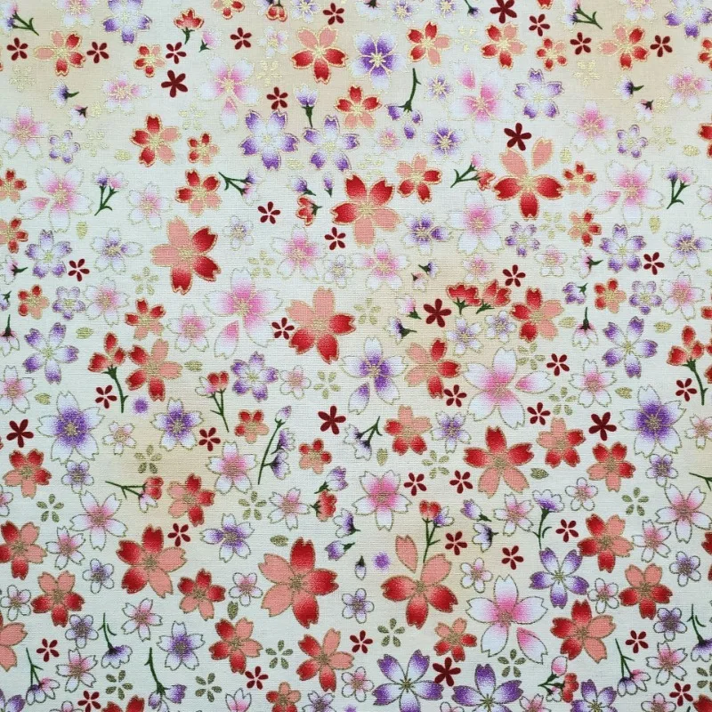 Cotton Gold Foil Printed Fabric Japanese Style Cherry Blossom Floral DIY Craft Material for Clothing Bags Home Textile Fashion