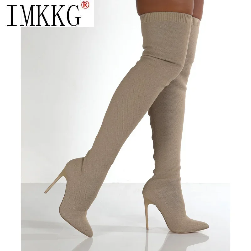 2021 Thigh High Boots Over The Knee Elastic Stretch Boots Women Sexy Knee High Heels Sock Boots New Botas De Mujer Size 36-43