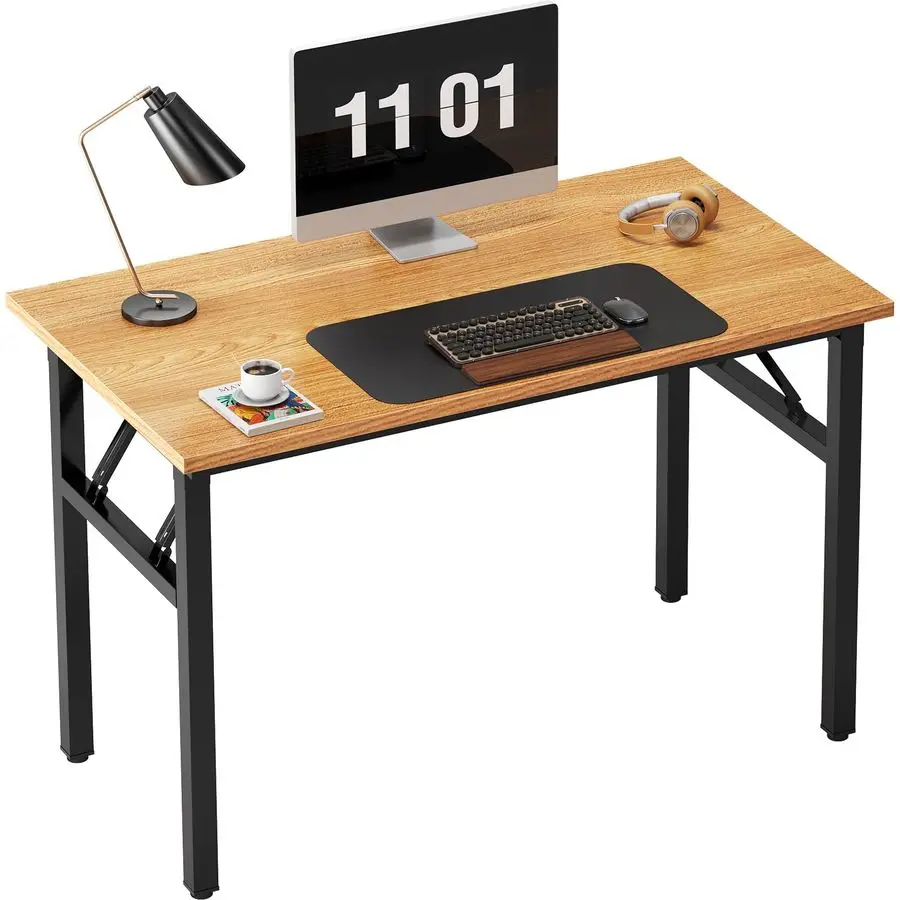

Folding Computer Desk 39.4 Inch Foldable Office Writing Work Study Kids Student Teacher Home Bedroom Table for Small Space, Tea
