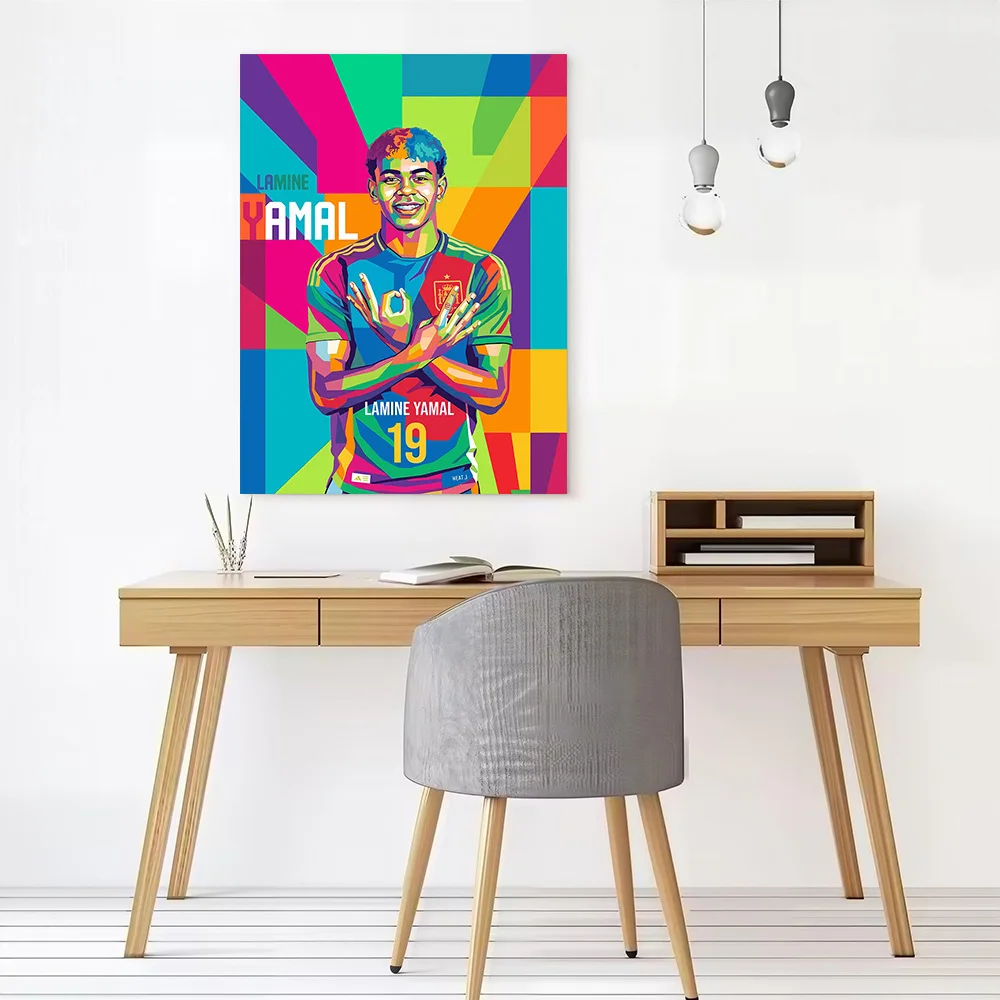 Lamine Yamal Pop Art Portrait Printed Canvas Poster Custom Pictures Wall Art Canvas Painting for Gamer Decoration Living Room