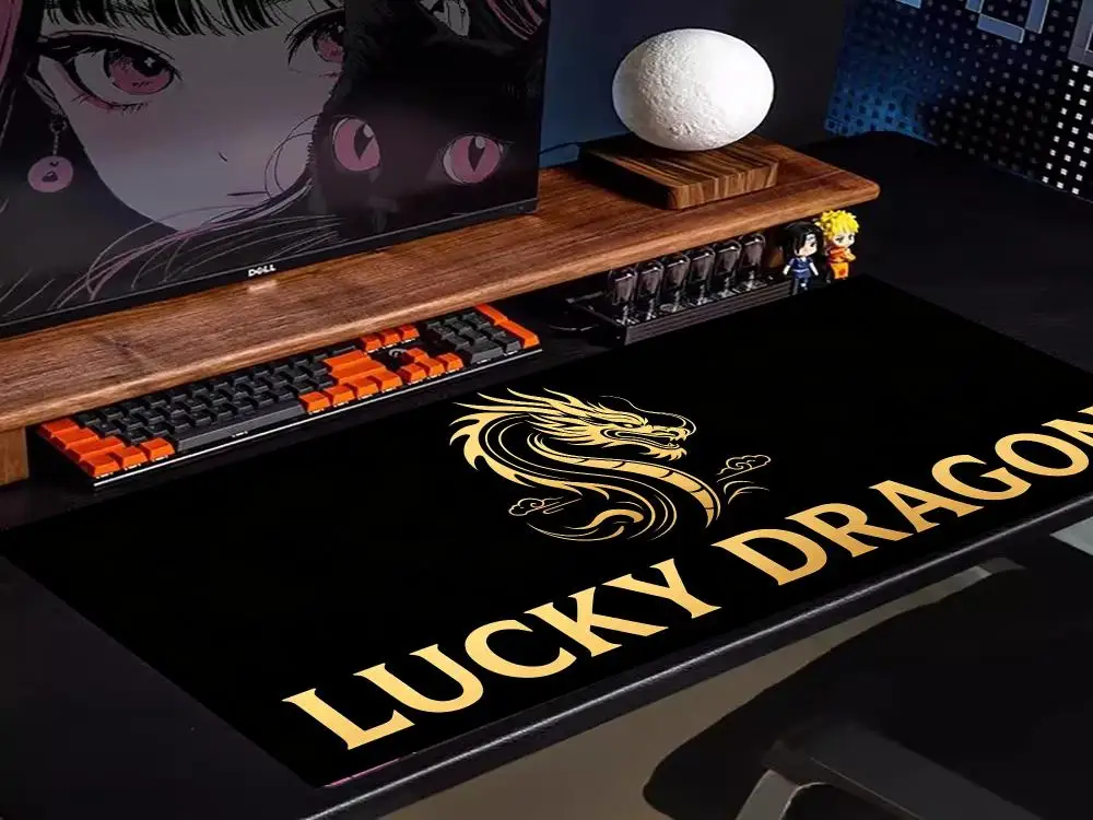Lucky Dragon Logo Gaming Desk Mat Natural Rubber Anti‑Slip Large Size For Laptop Desktop Bedroom Gaming Office