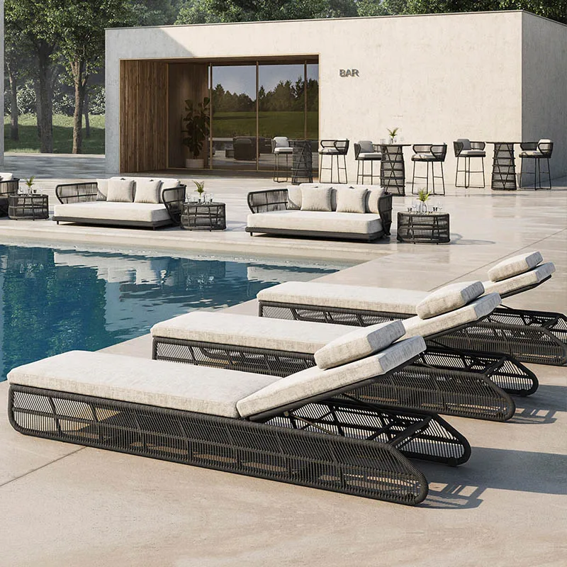 

Nordic Outdoor Rattan Chair Sofa Courtyard Garden Waterproof Sunscreen Furniture Terrace Villa Homestay Leisure Rattan Bed