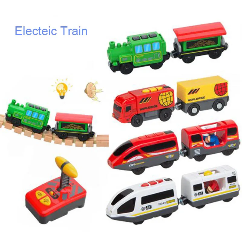 New Remote Control Electeric Train Wooden Track Railway Train Carriages Fit Biro Wood Tracks RC Truck Car Toys