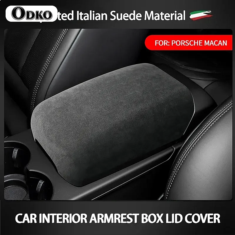 Suede Wrapping Car Adhsive Armrest Cover Storage Lid Box Panel Trim For Porsche Macan 2018 2019 2020 2021 2022
