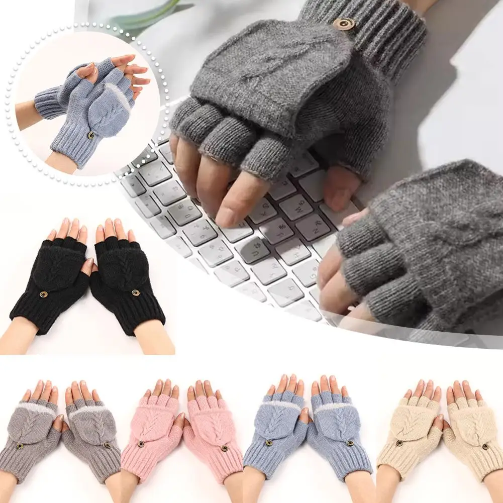 

Winter Autumn Women Men Warm Fingerless Cotton Gloves Knitted Finger Exposed Thick Flip Mittens Gloves Thickening Fingerles U7D5