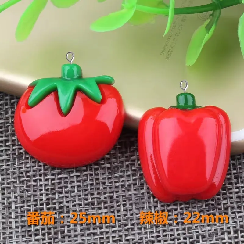 10pcs Diy Resin Tomato Pepper Chilli Charms Vegetable Kawaii Cabochon Resin Craft Jewelry Making Findings Ornament Decoration