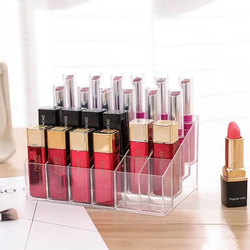 Espositore per rossetto a 24 griglie supporto per lucidalabbra per trucco espositore per cosmetici trasparente strumenti per il trucco