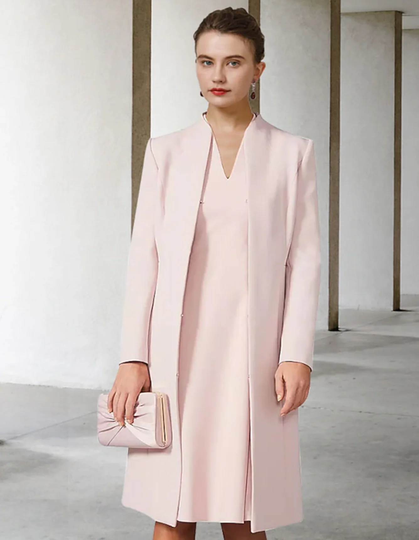 

Two Piece A-Line Mother of the Bride Dress Wedding Guest Church Elegant V Neck Knee Length Short Sleeve Jacket Dresses 2024
