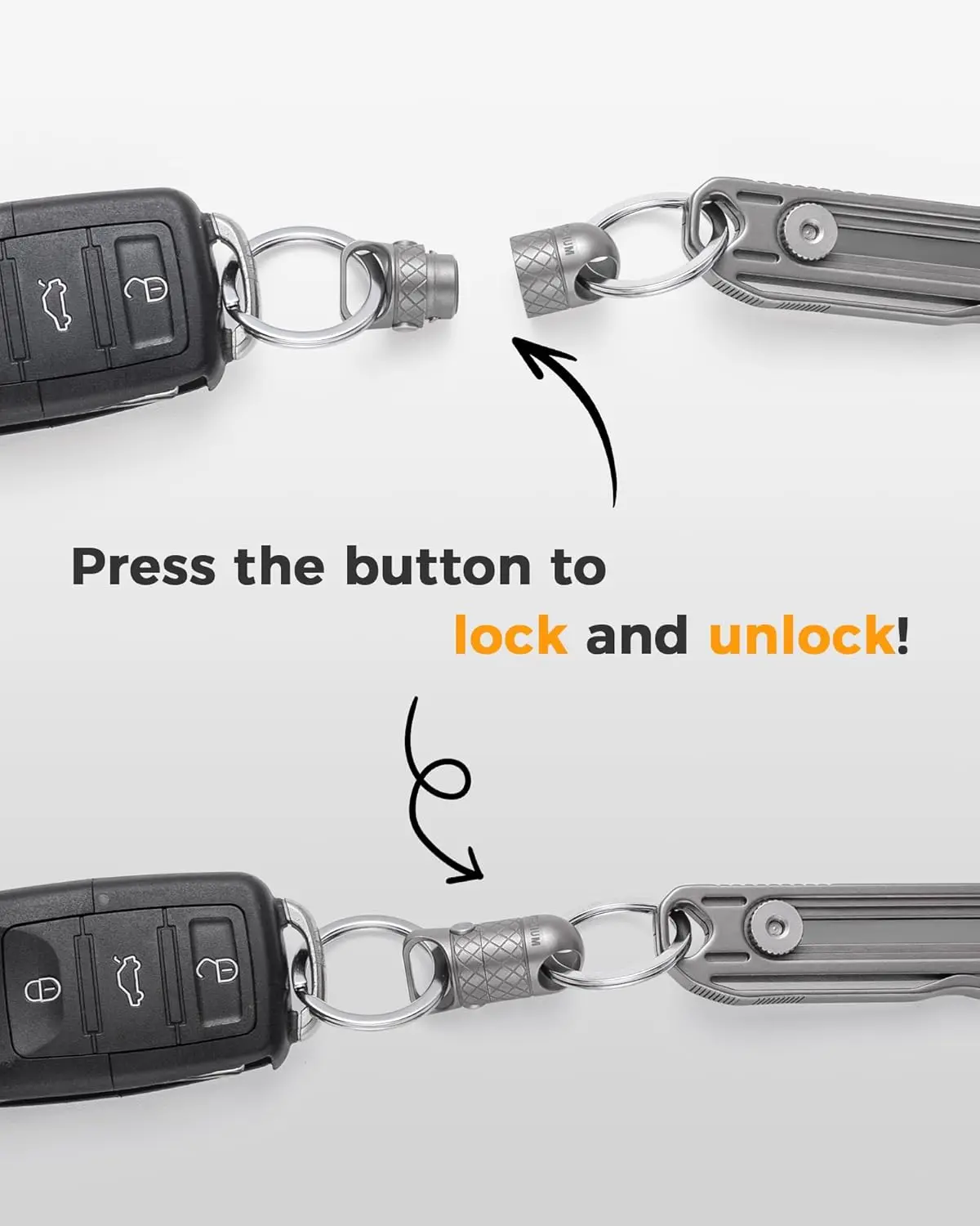 TIMULTI titanium release keychain, Titanium Magnetic Heavy Duty Swivel Quick Release Keychain, 2 titanium keychain + 4 key ring