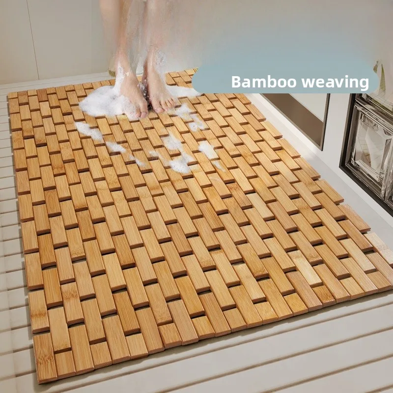 

Batoom ower Rug Anti-Slip Bamboo Woven Bath Mat Home Entrance Doormat Simple Sle hine Knitted Square Foot Pad