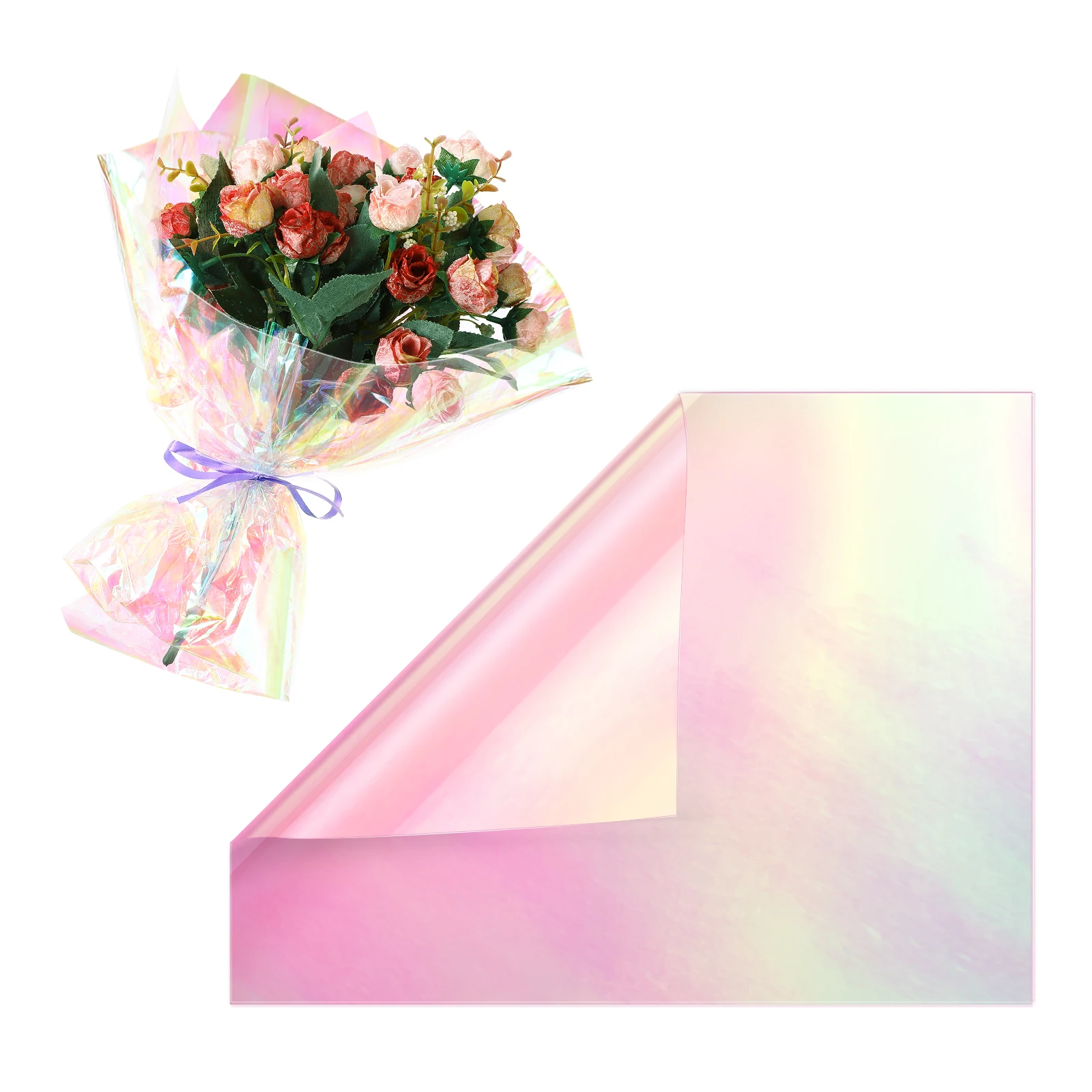 

20pcs Colored Cellophane Wrap Holographic Paper Packing Film Iridescent Gift Occasions Valentine Holiday Bright Easy