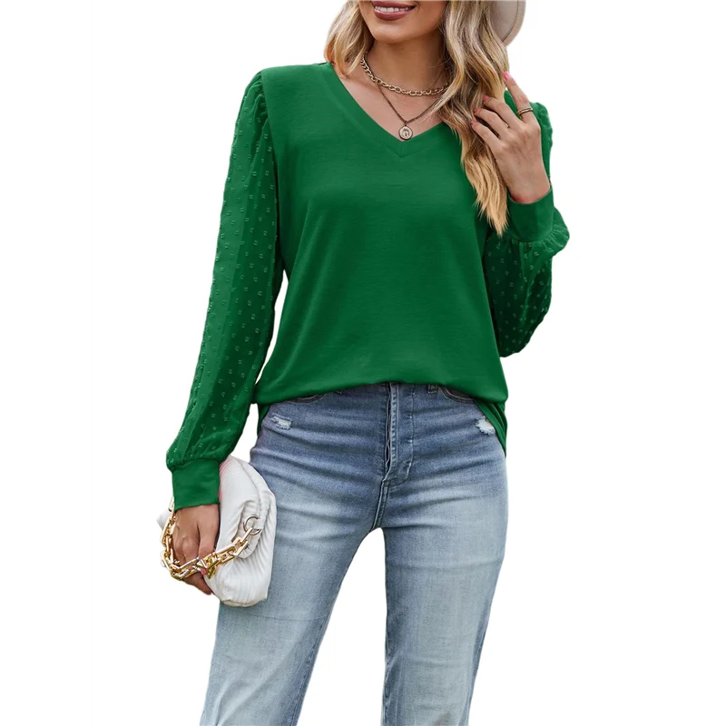 AOAO-Women's Blouses Dressy Casual V Neck Top Dot Balloon Long Sleeve Shirts