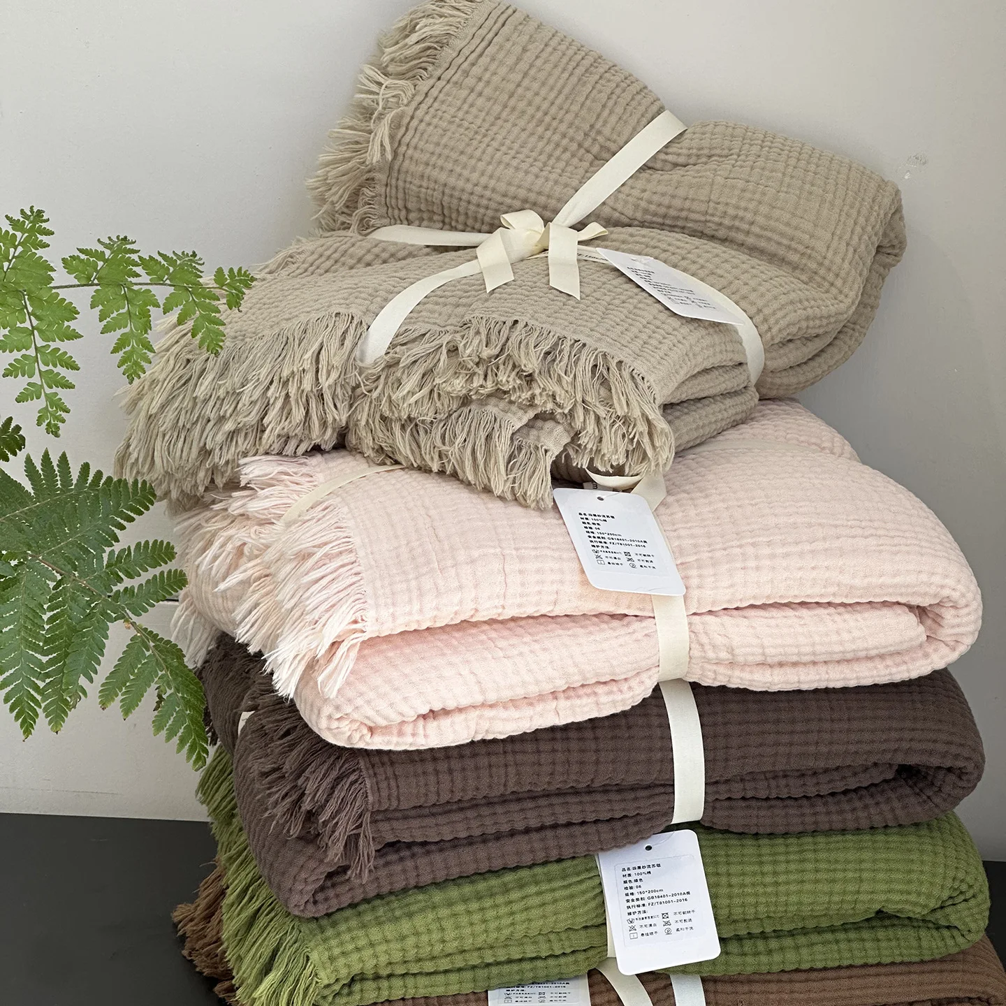 

Ultra Soft Cotton Muslin Throw Blanket with Tassels, Versatile Lightweight Blanket for Couch, Travel & Baby Nursery