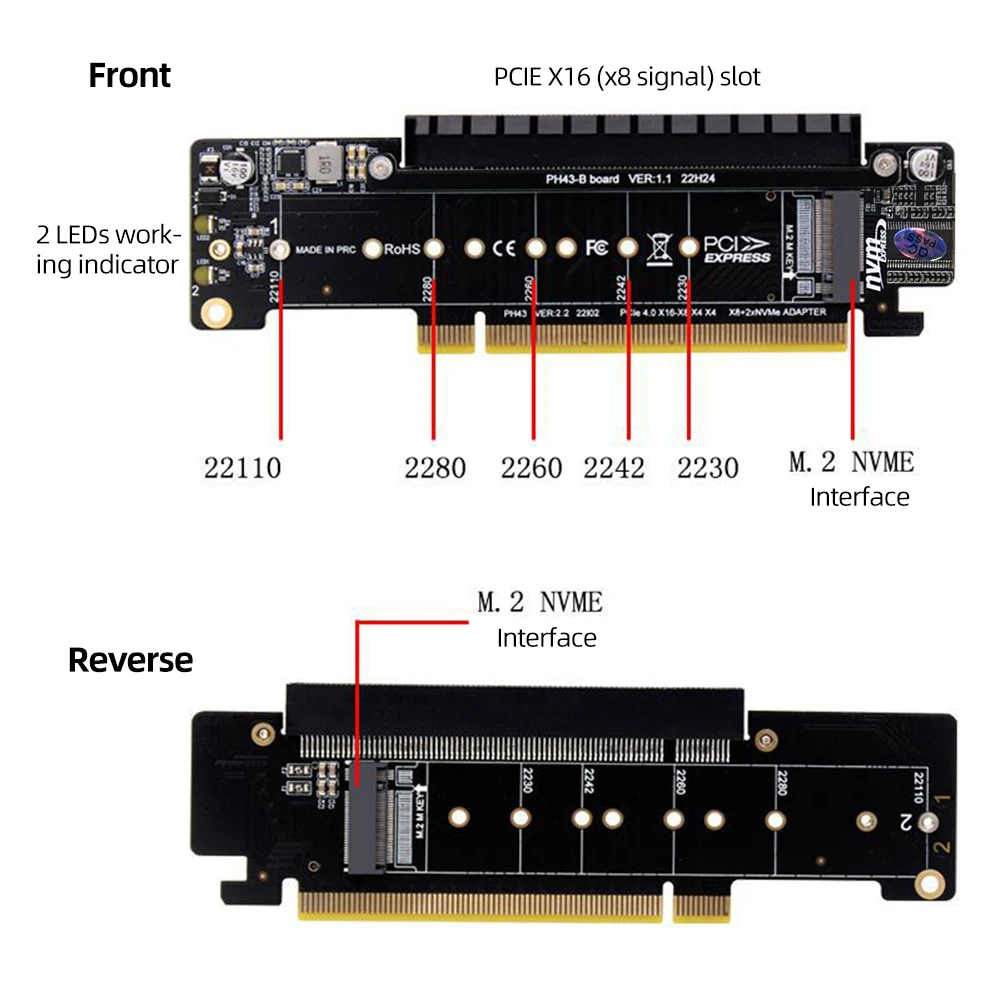 PCIe X16 To X8+X4+X4 Adapter Card Expansion Card PCIE4.0 M.2 NVMEx2 Input Ports Support 2280/2260/2242/2230 SSD