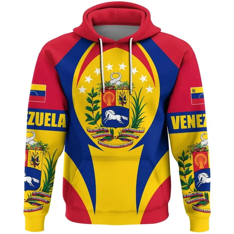 3D Printing Venezuela Flag National Emblem Hoodie Fashion Long Sleeve Pullovers Unisex Street Sports Fitness Sweatshirt Clothing