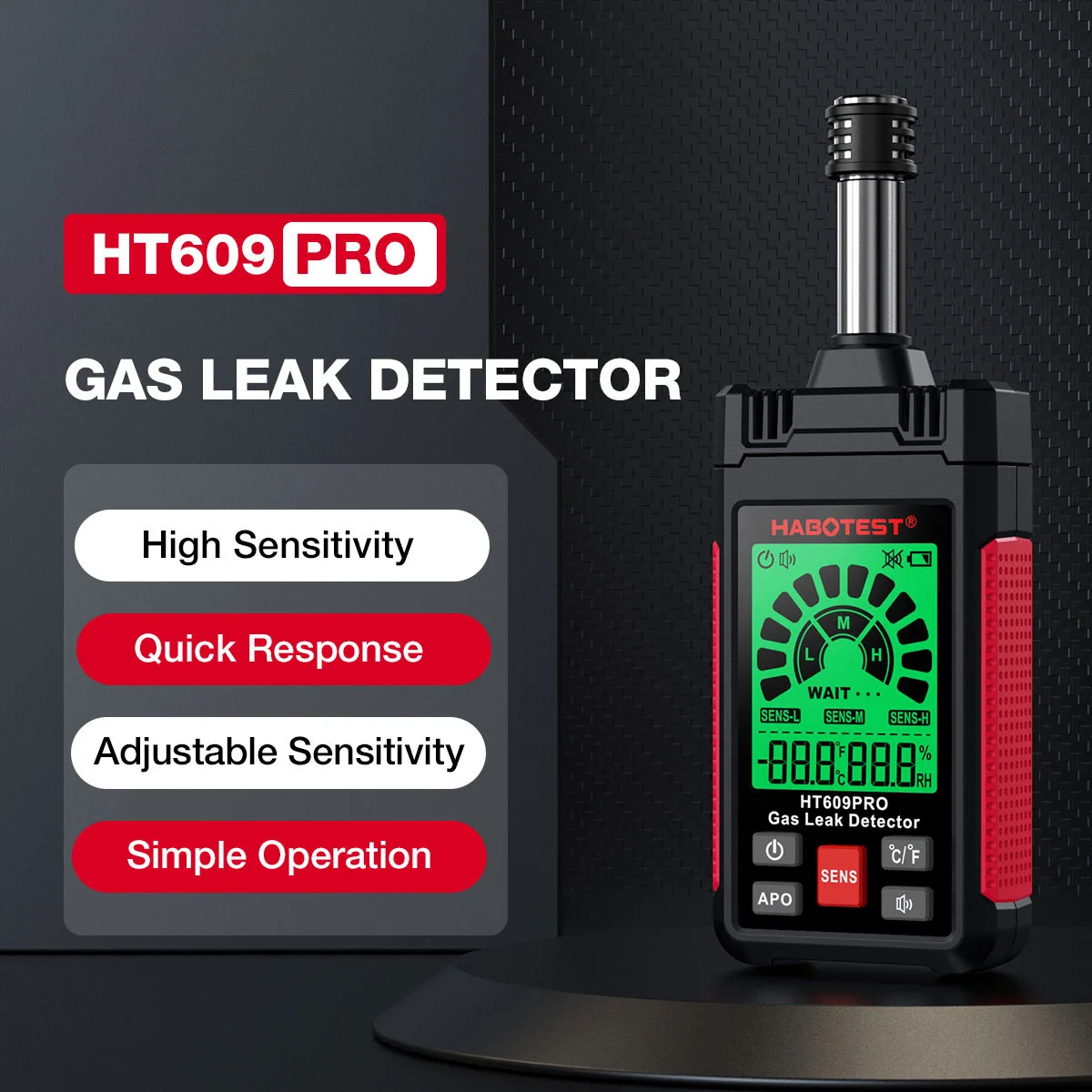 HT609/HT609PRO Portable Gas Leak Detector Handheld Combustible Flammable Natural Gas Tester with Visible Audible Alarm Monitor