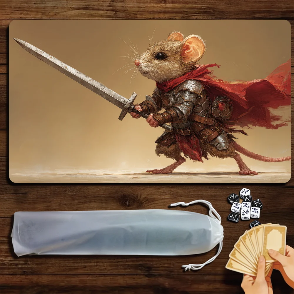 Cool Rat Warrior TCG Playmat Magic Playmat Gathering Gaming Mat with Stitched Edge Anti-slip base 60X35cm Trading Card Game