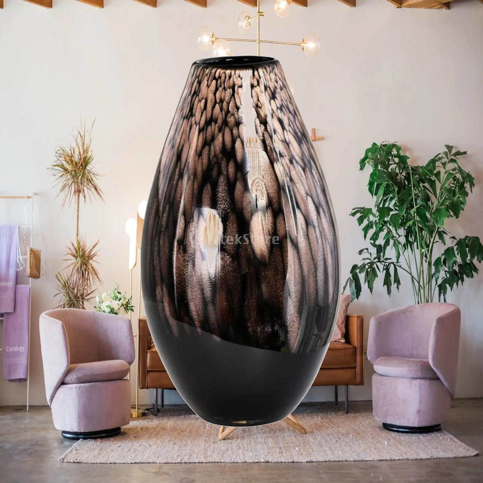 Modern Decorative Vase Colored Glass Hand Blown Feather Pattern Gradient Finish Luxury Home Decor for Fresh Dried Bouquets