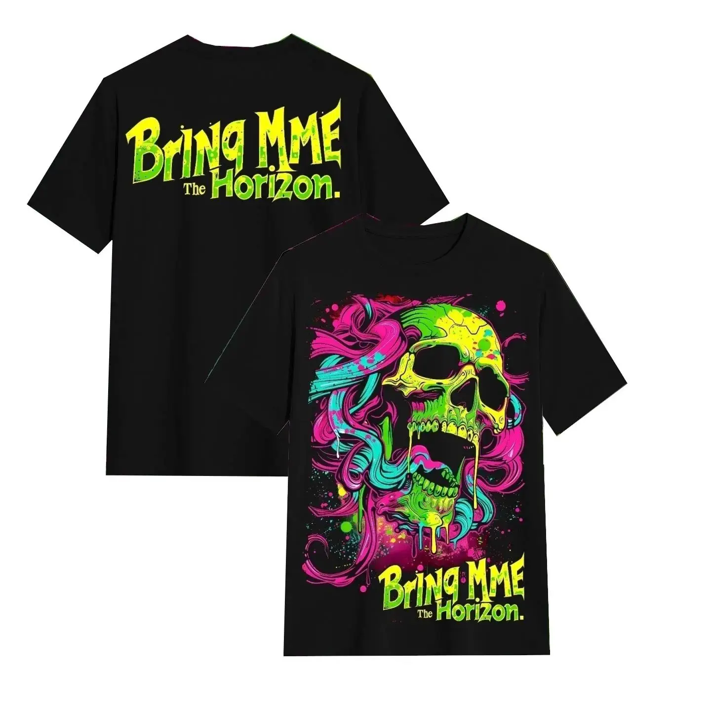 Camiseta Casual Gothic Rock Bring Me The Horizon Black Metal Anime 2026 Nova com Estampa de Logo de Banda de Rock Camisetas Soltas