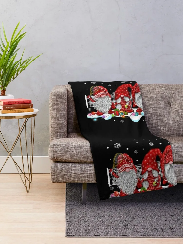 Funny Christmas Tennis Gnome Shirt Xmas Red Gnomes Santa Sport Player T Shirt Throw Blanket Comforter Retros Blankets