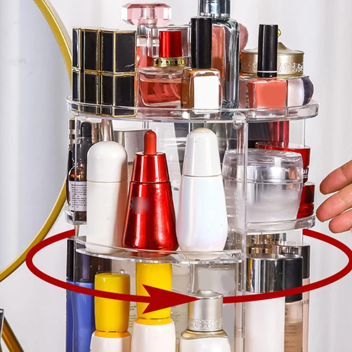 Organizer per trucco rotante, 360 °   Supporto per trucco da grado, organizer cosmetico trasparente di grande capacità, display regolabile