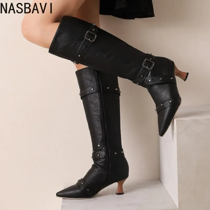 NASBAVI Botas De Mujer Autumn Winter Knee High Boots Women Fashion Zip High Heels Long Boots Platform Goth Shoes Super Big Size