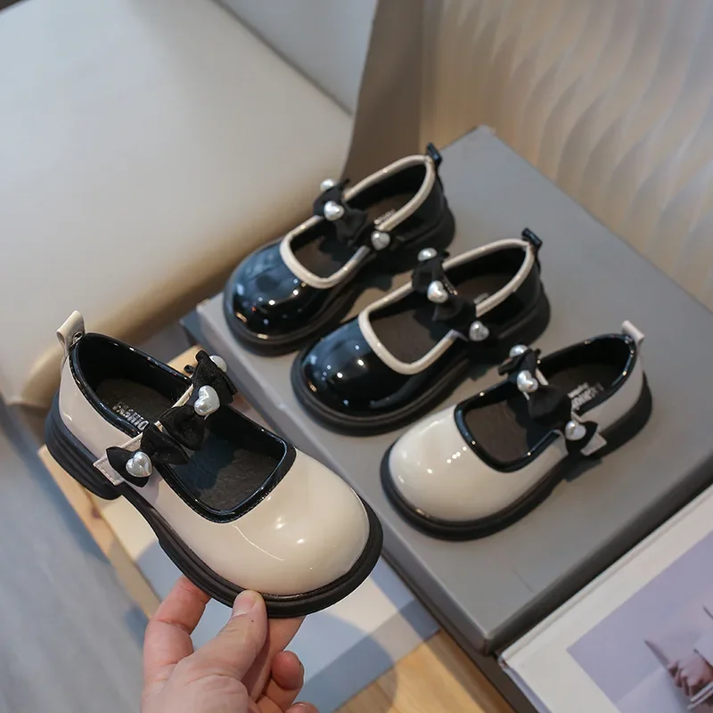 

Детские кожаные туфли Мэри Джейн, весна 2024, новая модная обувь принцессы с бантом для девочек, нескользящая детская повседневная обувь на мягкой подошве на плоской подошве