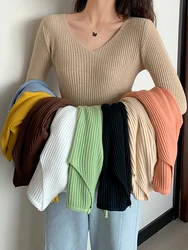 2024 Basis B-Hals Effen Herfst Winter Pullover Vrouwen Gebreide Geribbelde Trui Slanke Lange Mouw Badycon Hoge Kwaliteit Trui