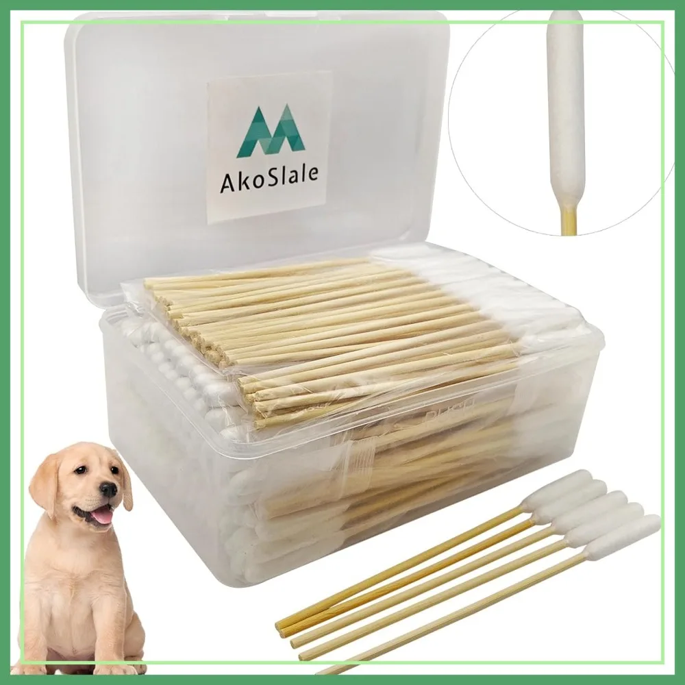 

200 Pet Ear Cleaning Swabs, 6 Inch Extra Long Cotton Swabs with Bamboo Handle, Lint-Free for Dogs Ear Wax Removal