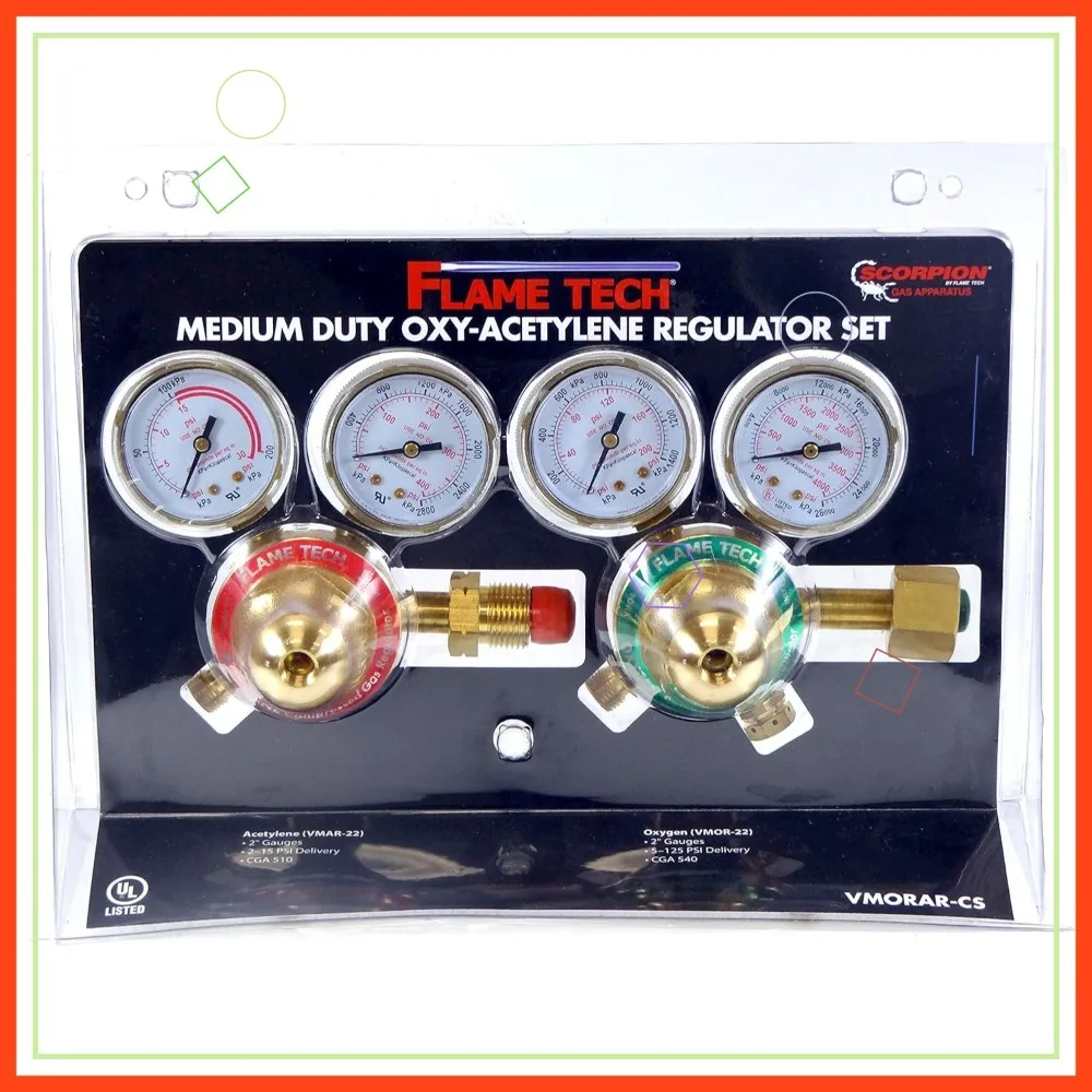 

Oxy-Fuel Medium Duty Regulator Set, Solid Forged Brass, Easy-Turn Key Style, 1 Oxygen & 1 Fuel Regulator, Victor Compatible