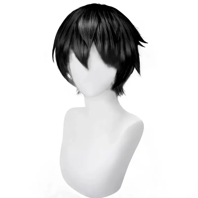 SN55Parrucca nera per uomo donna parrucca cosplay corta nera da uomo parrucca a strati parrucca cosplay nera soffice per la festa di Halloween @ 54WE