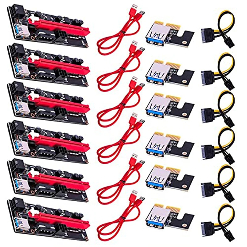 

6Pcs PCI-E Riser Kits for Ethereum Bitcoin Litecoin Crypto Coin Mining, X1 to X16 USB 3.0 Cable VER009S