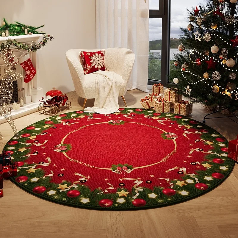 

Christmas Tree Round Carpet for Living Room Floor Mats Bedroom Bedside Rug Soft Short Plush Home Decoration Mat Alfombra Redonda
