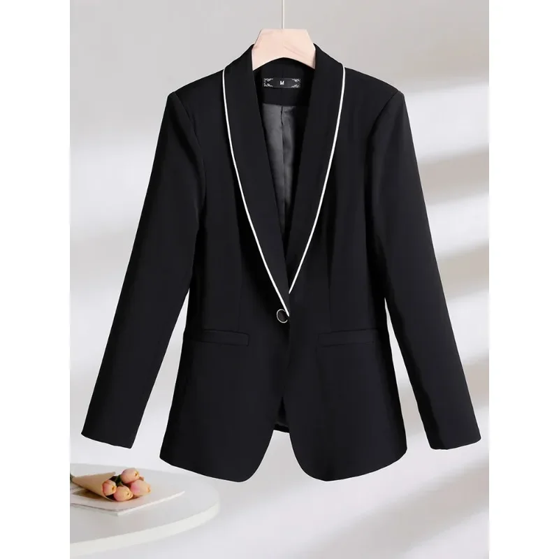 Blazer à Rayures Blanches et Noires pour Femme, Vêtements de Travail, d'Affaires, à Manches sulf, Bouton Unique, Veste Formelle, Manteau Printemps Automne