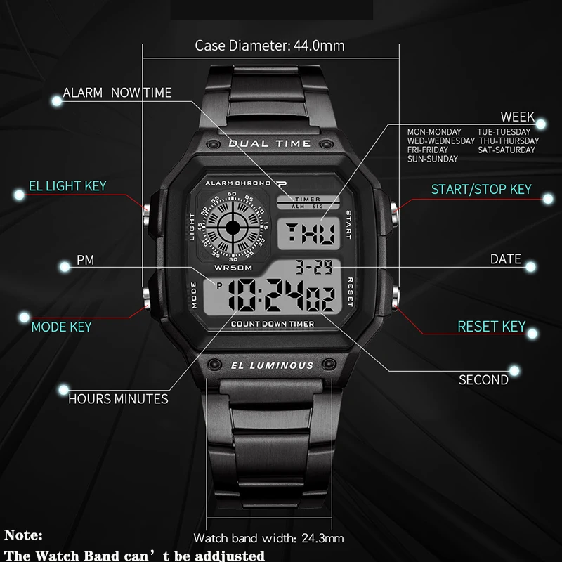 YIKAZE-reloj Digital deportivo de lujo para hombre, pulsera electrónica de acero inoxidable con cuenta atrás, resistente al agua, regalo