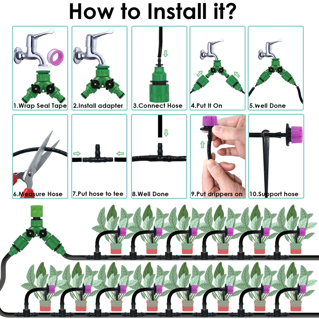 KESLA 50M-5M DIY Automatic Drip Irrigation Watering System Garden Hose Micro Drip Watering Kits with Adjustable Drippers