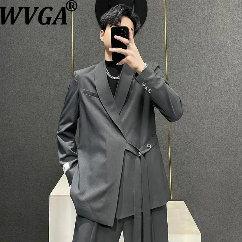 

WVGA весна осень новый мужской прилив на шнуровке модный пиджак с длинными рукавами нишевые шикарные повседневные широкие брюки комплект из двух предметов Ins Y2K W13691