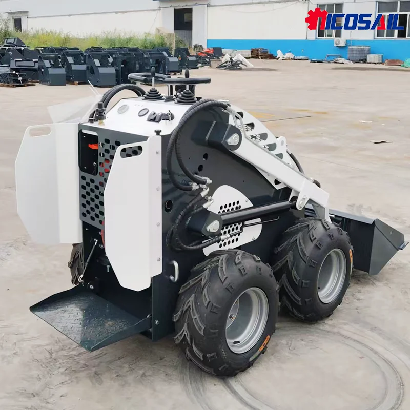 EPA/EURO 5 جرافة انزلاقية صغيرة حامل عجلة القيادة مع ملحقات الجرافة الأمامية للكابينة مضخة المحرك الأساسية الديزل 1 سنة
