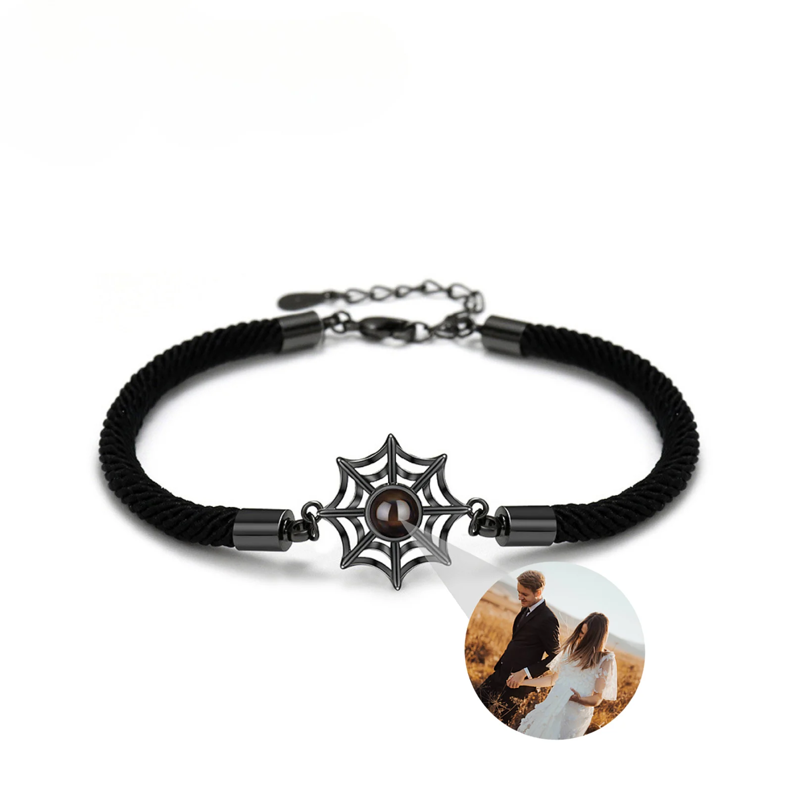 

Унисекс сетчатый браслет с подвеской на заказ, фотопроекция, ювелирные изделия, пара, персонализированные браслеты с плетеной веревкой, мемориальный подарок