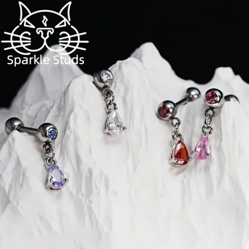 Sparkle Studs Stainless Steel Diamond Water Droplet Earring. Simple and Versatile Two Sizes for Women 1pc