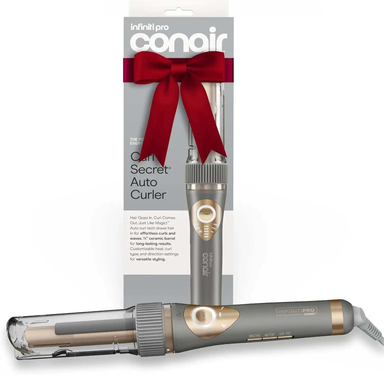 

Automatic Curling Iron with 3/4-inch Barrel, Dual Voltage for Travel, 5 Heat Settings for All Hair Types