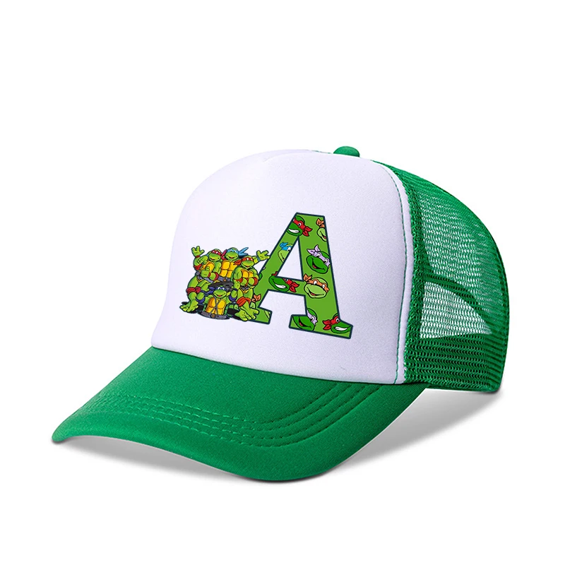 Ninja Turtles ragazzi ragazze berretti da Baseball lettere A-Z bambini estate cappello a rete traspirante simpatico cartone animato Anime Sunbonnet