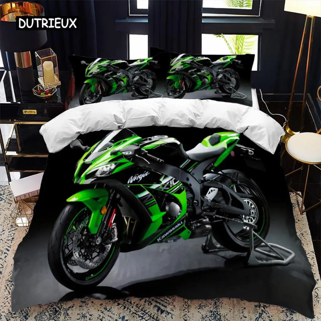 

Motorcycle Rider Bed Duvet Cover Set Queen Calico Twin Size Comforter Cover Bedding Set Single King Soft Polyester Quilt Cover