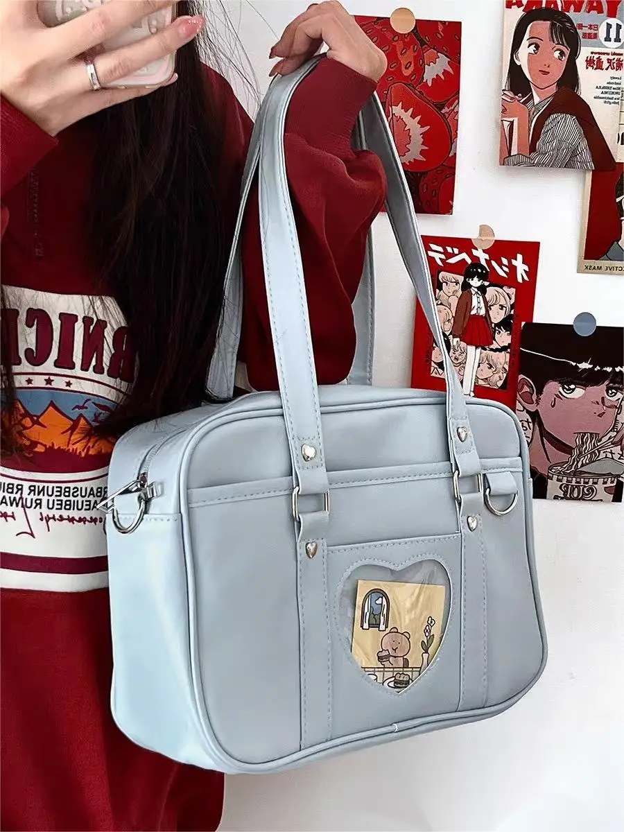 JIAERDI Japanese Jk White Handbag Women Harajuku Aesthetic Heart Transparent Leather Casual Shoulder Bag Female Cute Handbags